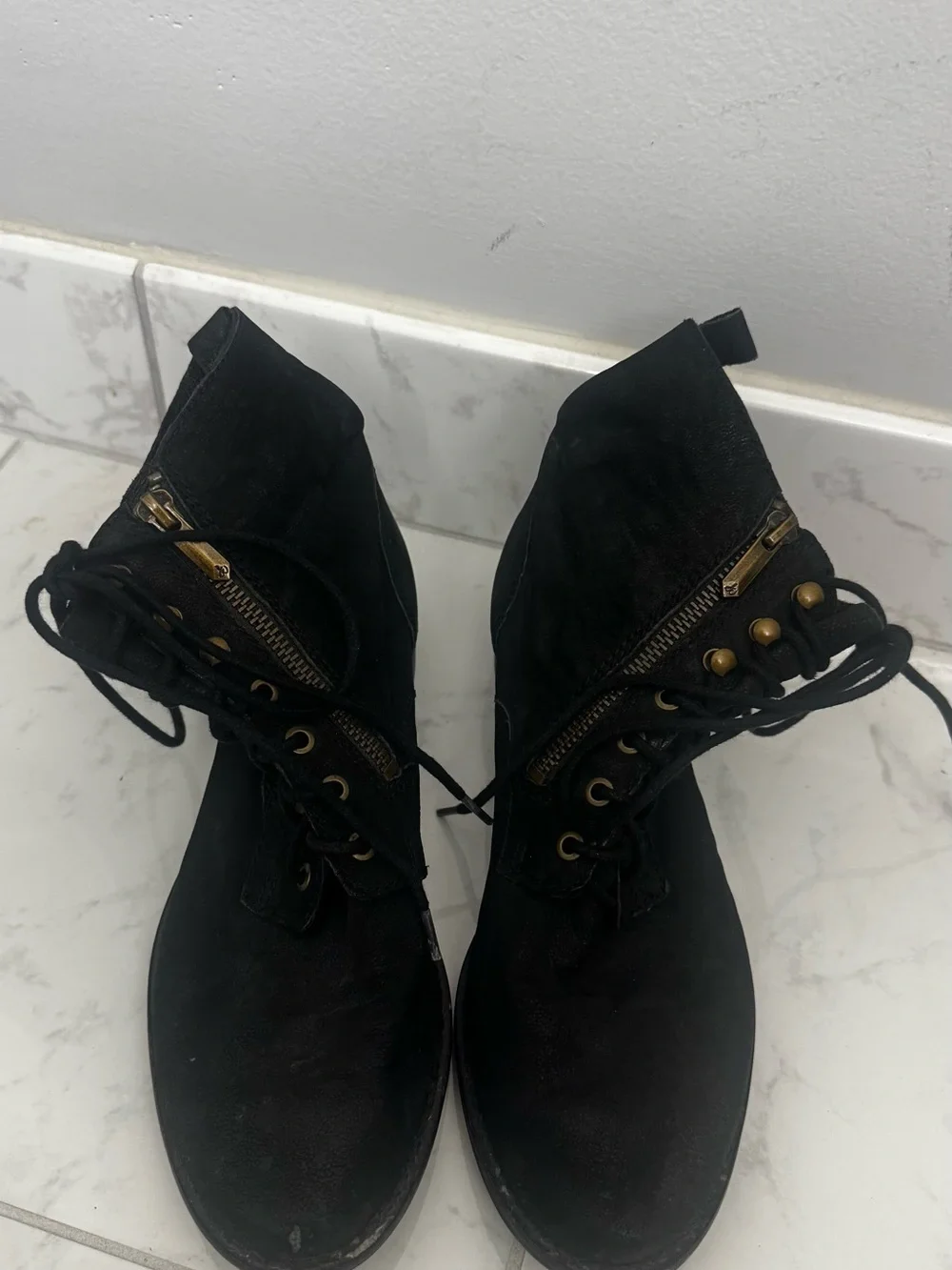 Sam Edelman Black Lace-Up Ankle Booties with Gold-Tone Hardware